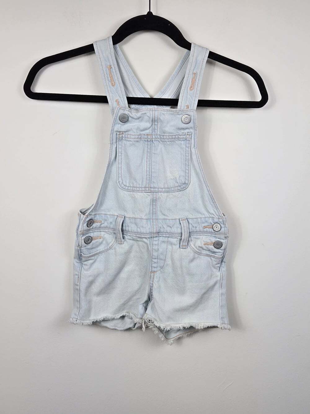 Old Navy Girls Light Wash Denim Shortalls Overalls XS 5 Distressed Summer - Picture 2 of 9